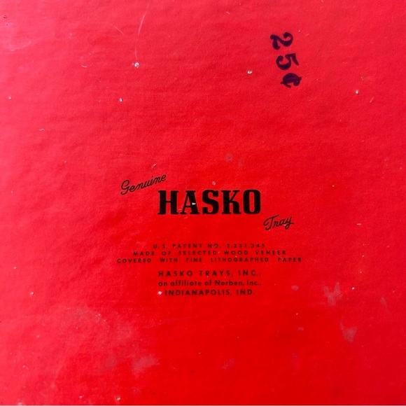 Vintage Hasko wood veneer lap trays red Asian scene MCM 50s set of 3 - Picture 12 of 12